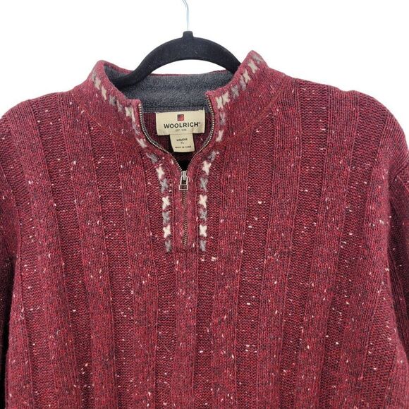 Woolrich Womens XL Ruby Heather Henley Sweater Wool Ribbed Knit Red Flecked - Picture 4 of 10